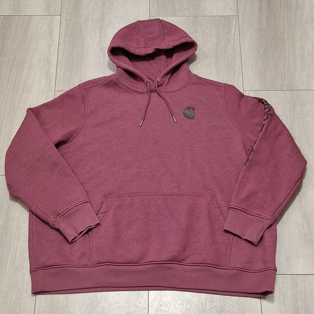 Carhartt Hoodie Womens Size 3X Purple Relaxed Fit Logo Sleeve Pullover Fleece